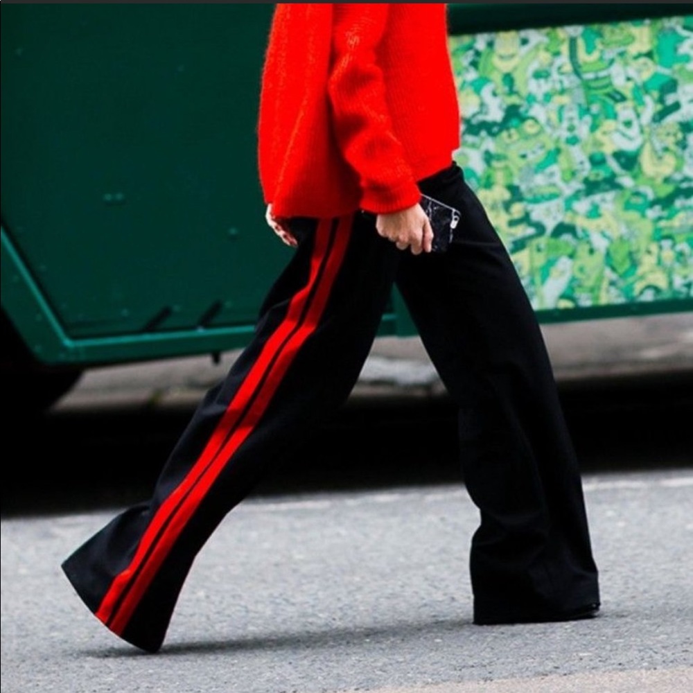 Know one Cares Black Pants with Red Stripe